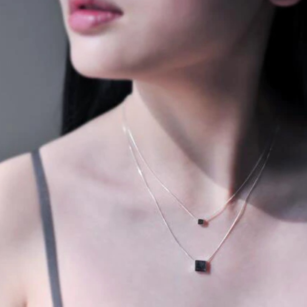 Sterling Silver Layered Squares Silver Necklace - Picture 2 of 7
